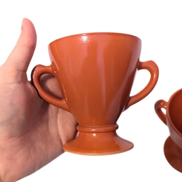 Vintage Burnt Orange Set of 2 Sugar and Cream Dish Cups Milk Glass Retro - Picture 5 of 6